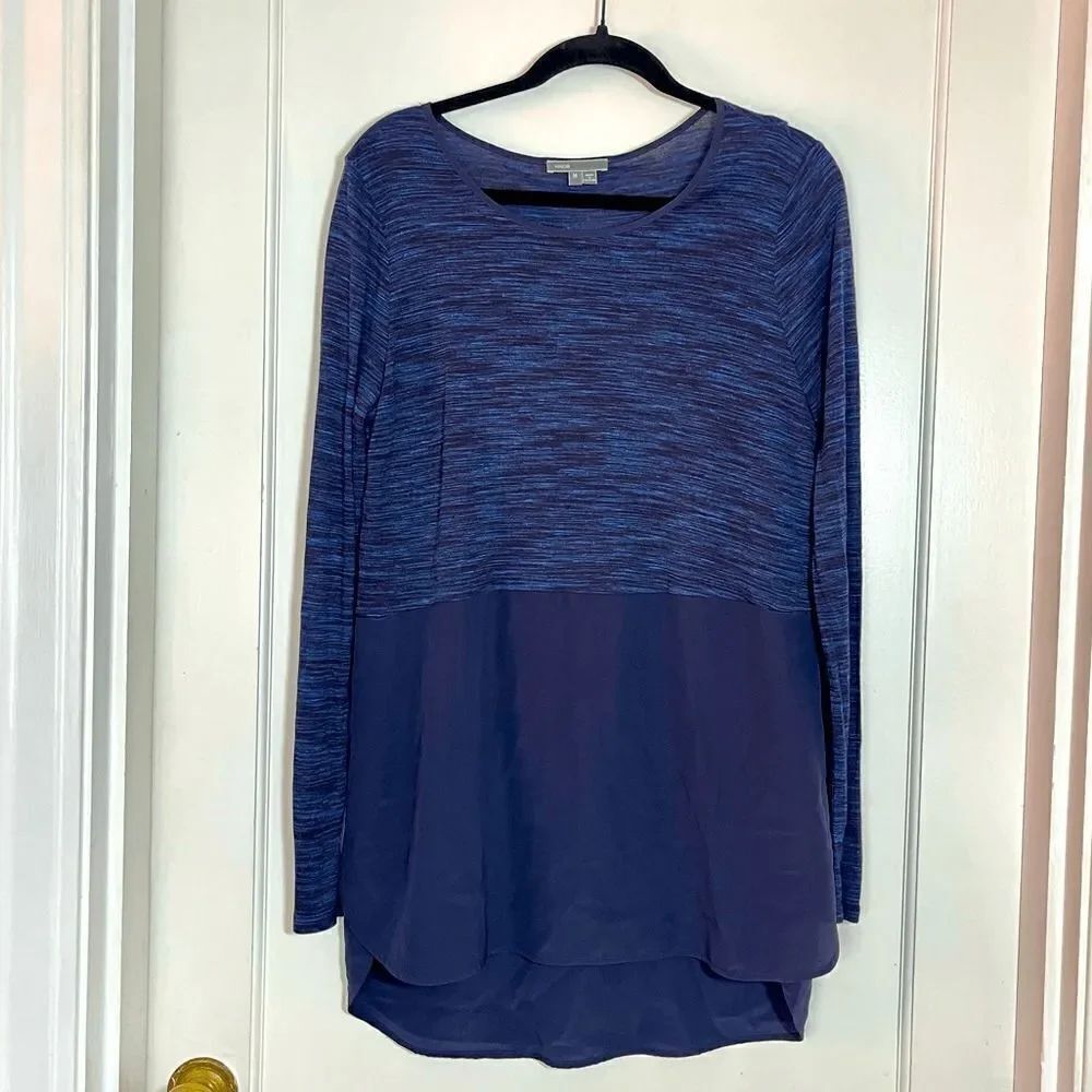 VINCE Blue Long Sleeve Slit Sides Top silk rayon Top Blouse Women’s size M